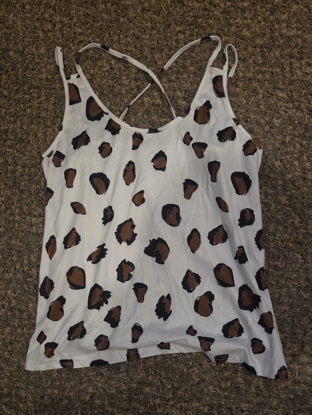 SHEIN White Leopard Print Crisscross Strappy Cami